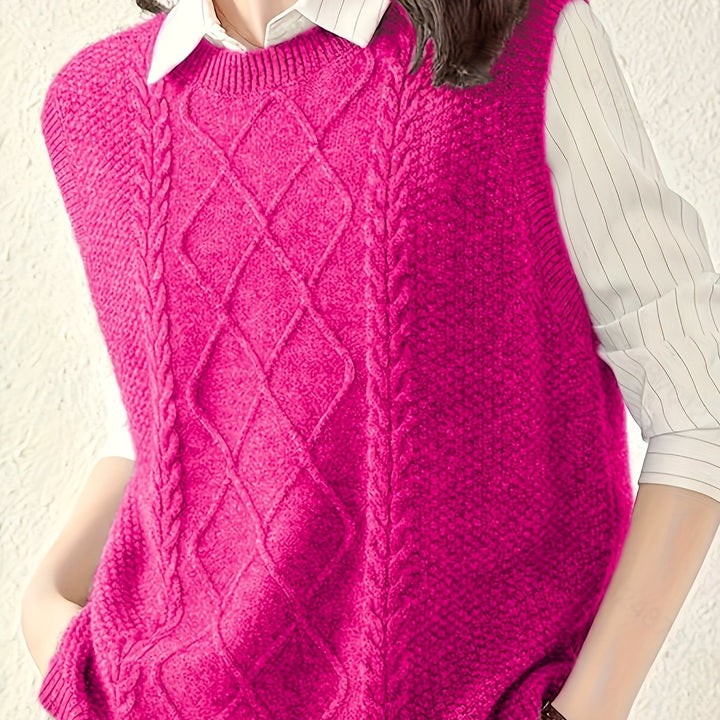 Hilde | Zopfgestrickter Pullunder mit Rundhals