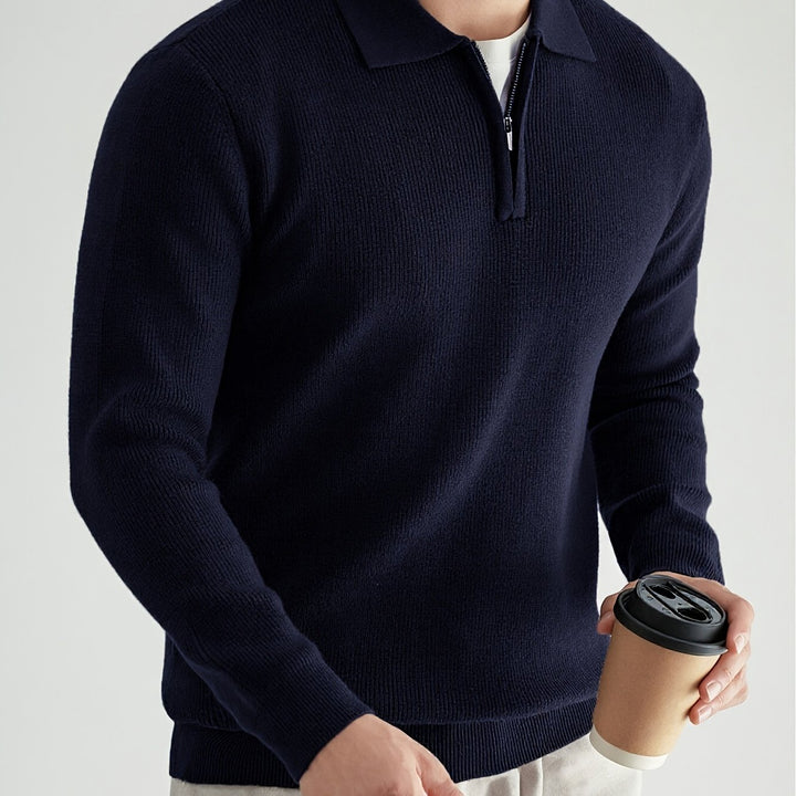 Konstantin | Eleganter Strick-Poloshirt mit Reißverschluss