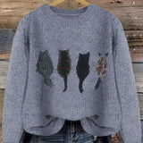 Nicole | Kuscheliger Rundhals-Pullover mit Katzen-Motiv