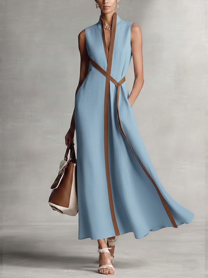 Anja | Elegantes Gürtel-Midikleid mit V-Ausschnitt