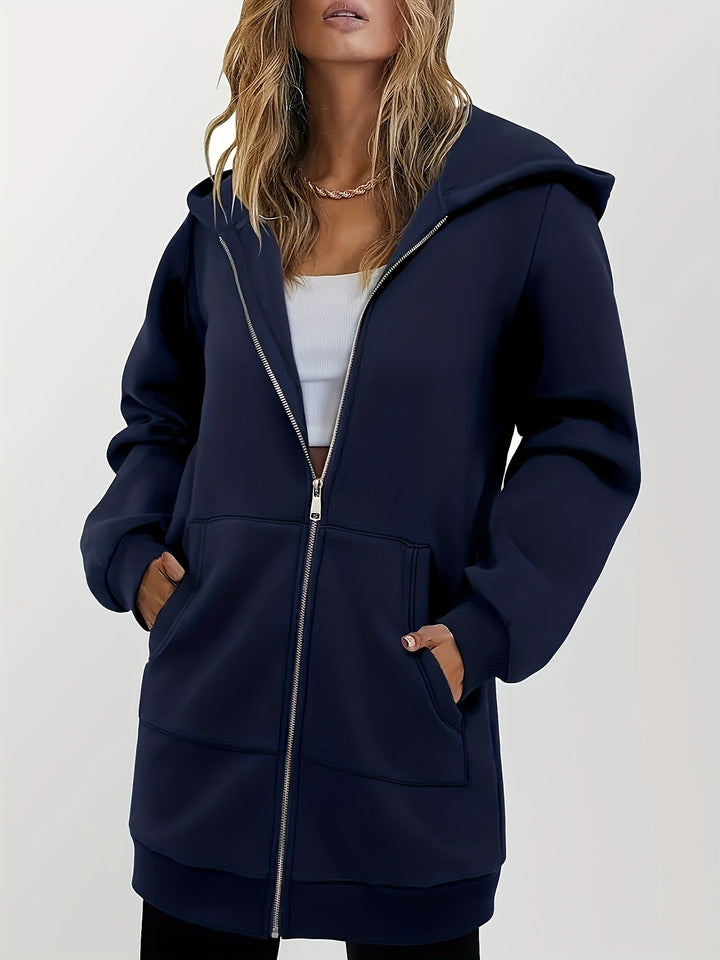 Freya | Langgeschnittene Kapuzenjacke mit Reißverschluss