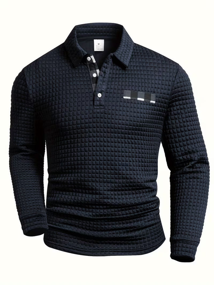 Detlef | Strukturiertes Langarm-Poloshirt
