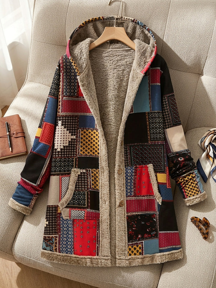 Erna | Kuschelweicher Kapuzenmantel im Patchwork-Look