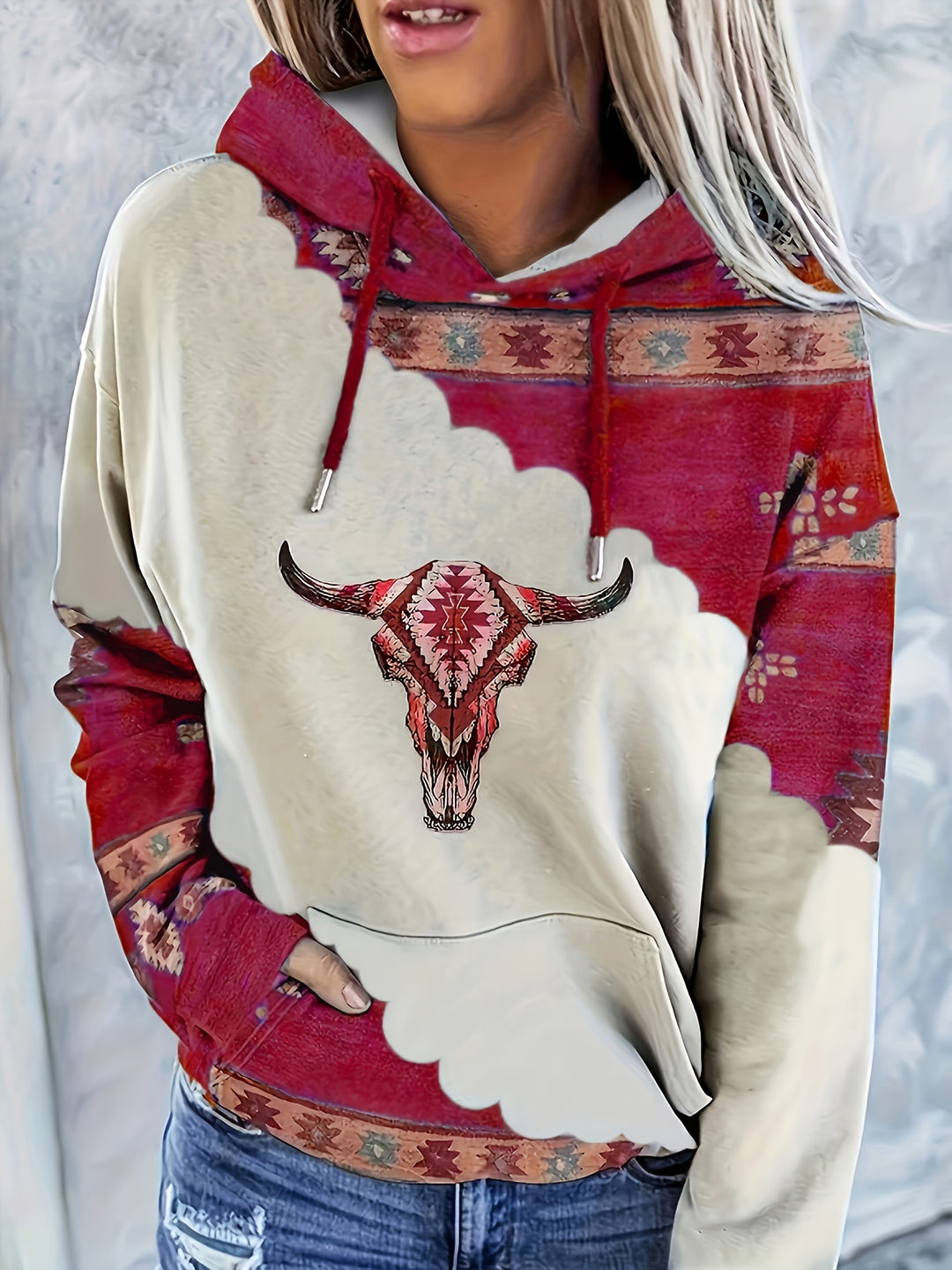Sigrid | Ethno Kapuzenpullover mit Print