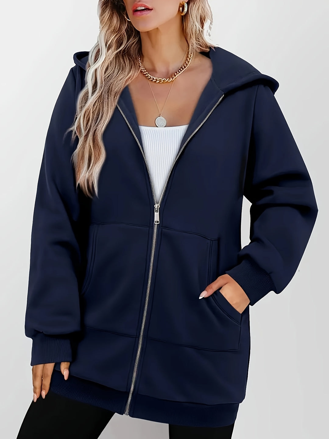 Freya | Langgeschnittene Kapuzenjacke mit Reißverschluss