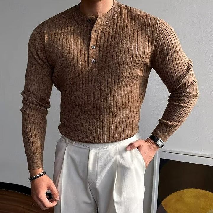 Torsten | Fein gerippter Henley-Pullover