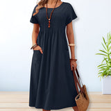 Laura | Damen Plissee Kurzarm Midi Kleid