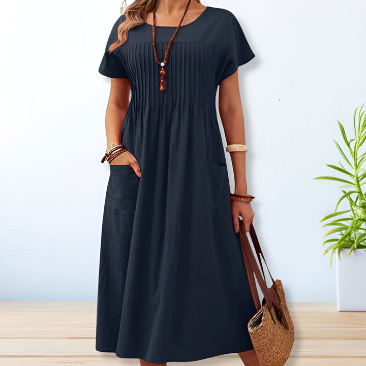 Laura | Damen Plissee Kurzarm Midi Kleid