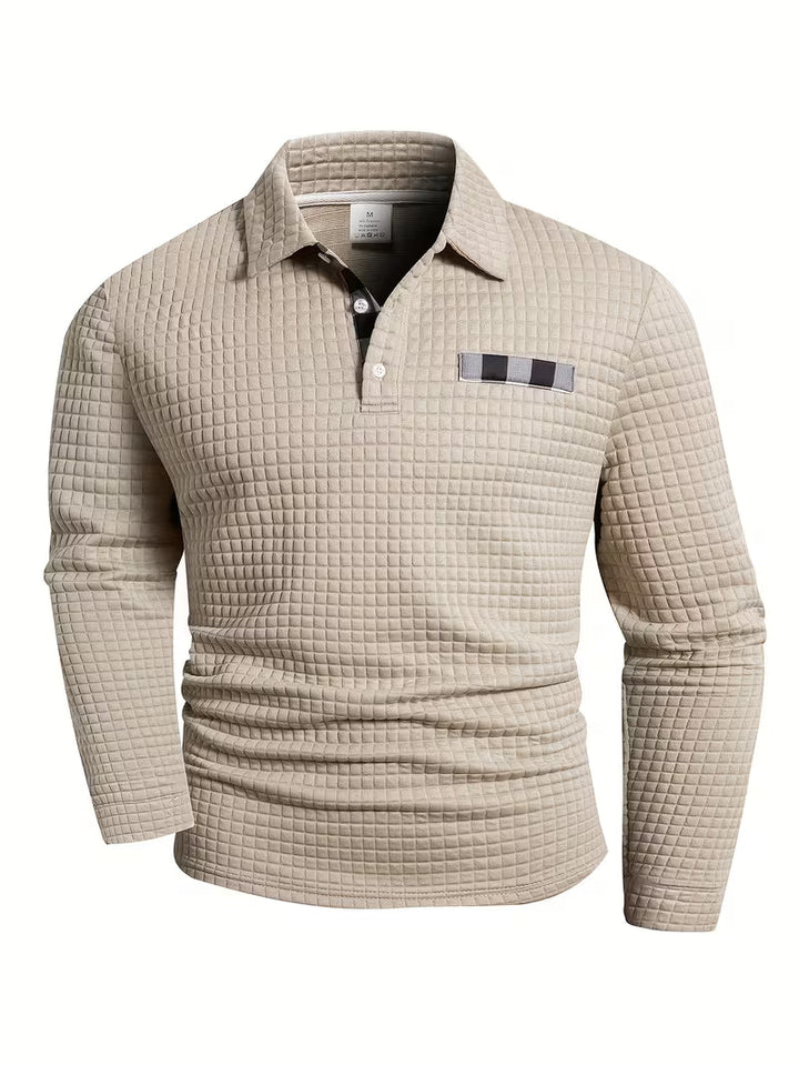Detlef | Strukturiertes Langarm-Poloshirt