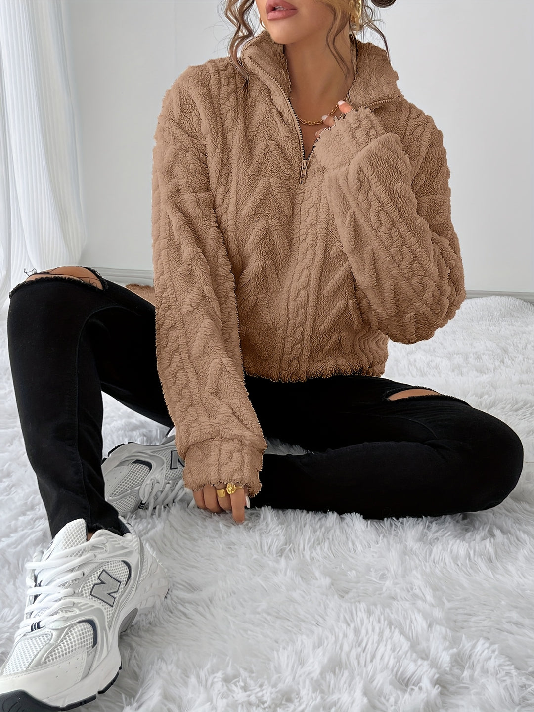 Carolin | Kuschelweicher Struktur-Pullover mit Stehkragen