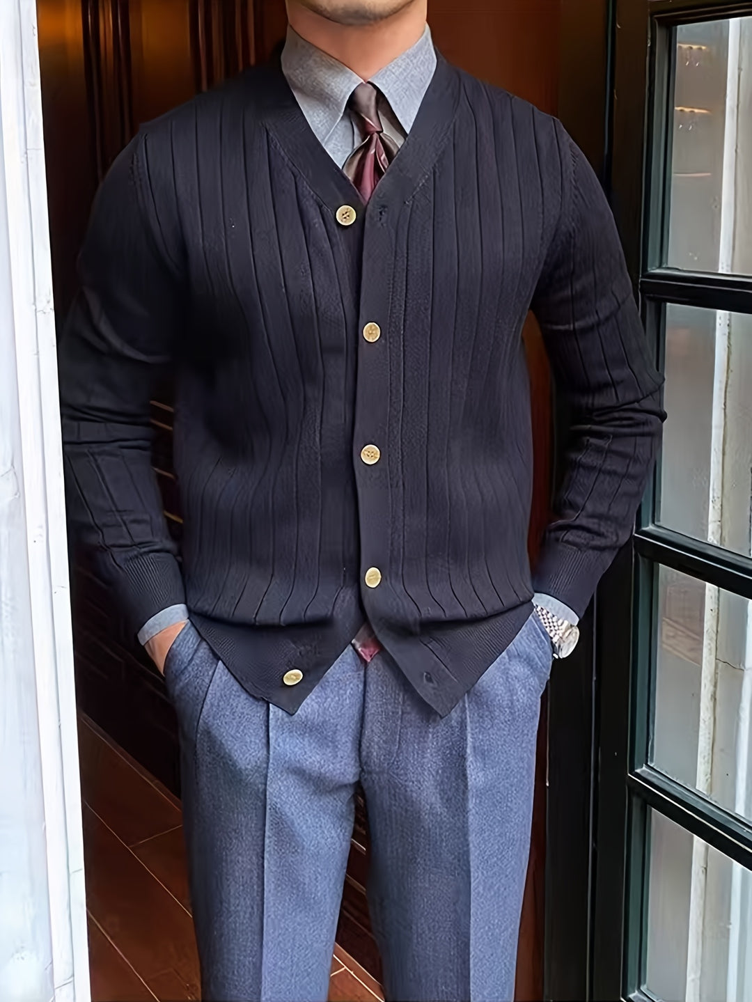 Leonhard | Fein gerippte Strickjacke mit Knopfleiste