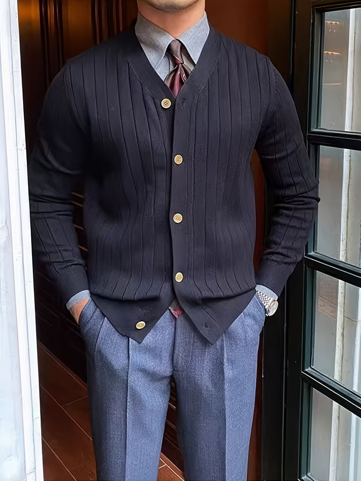 Leonhard | Fein gerippte Strickjacke mit Knopfleiste