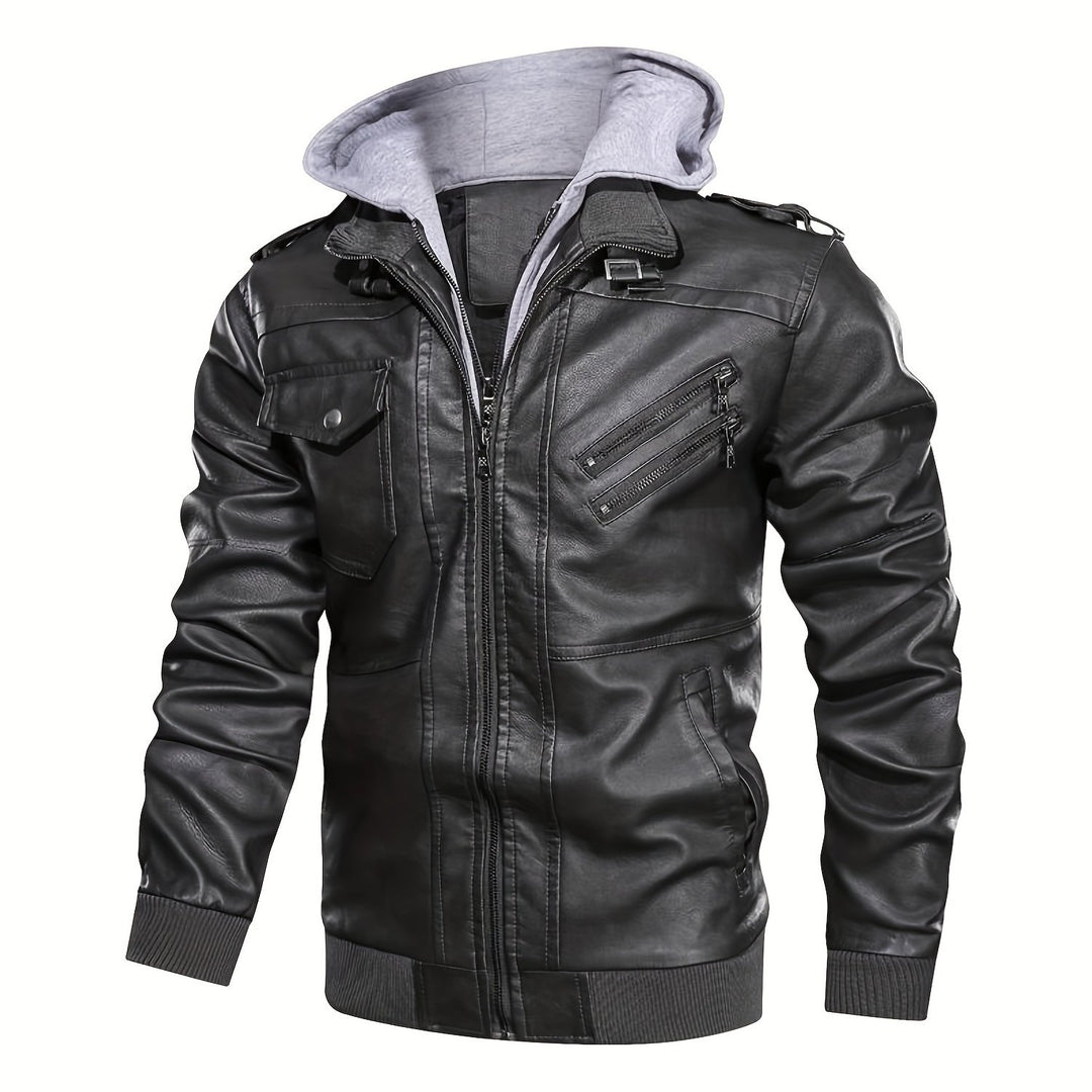 Torsten | Kapuzen-Bikerjacke mit Doppelreißverschluss
