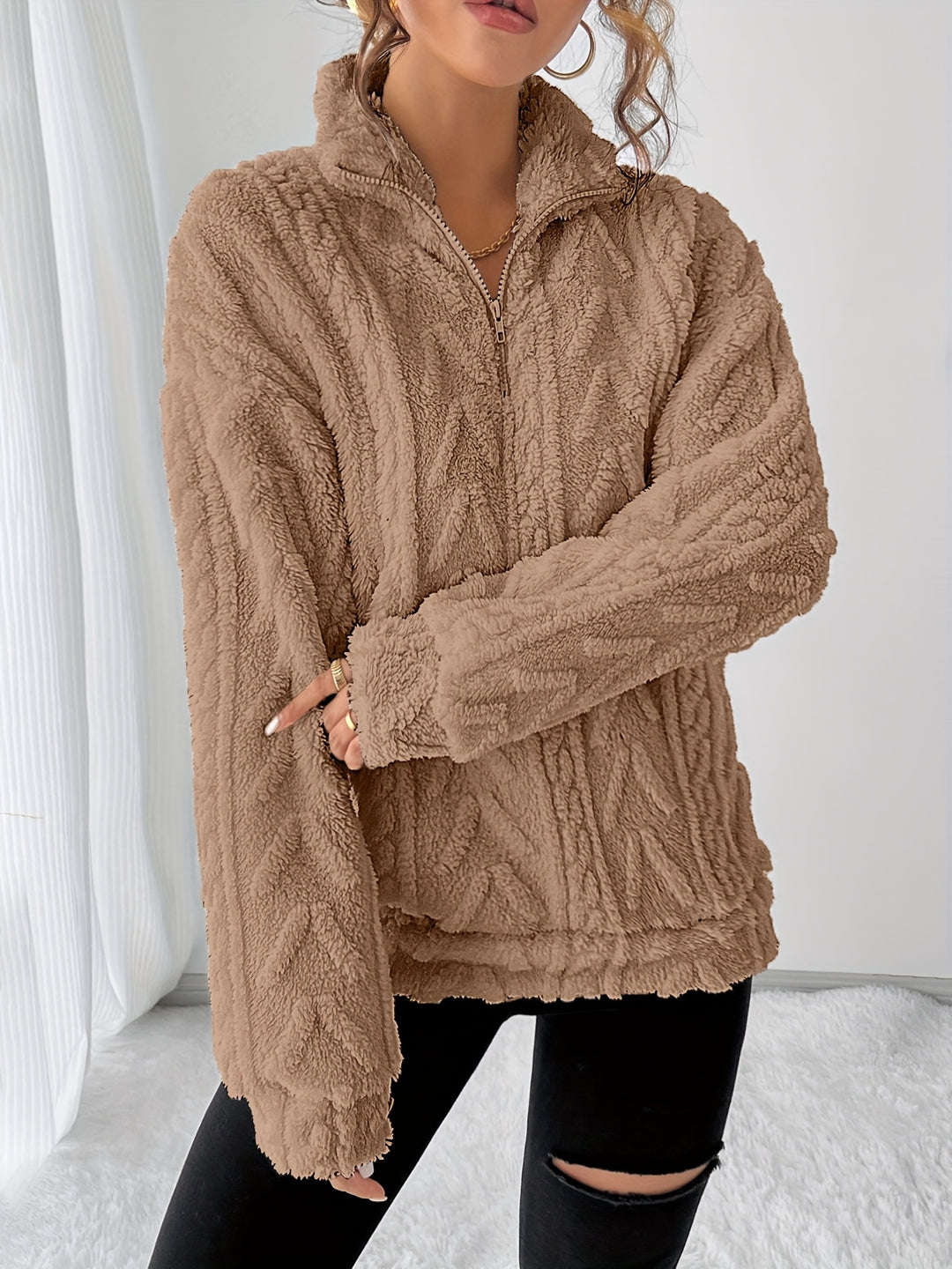 Carolin | Kuschelweicher Struktur-Pullover mit Stehkragen