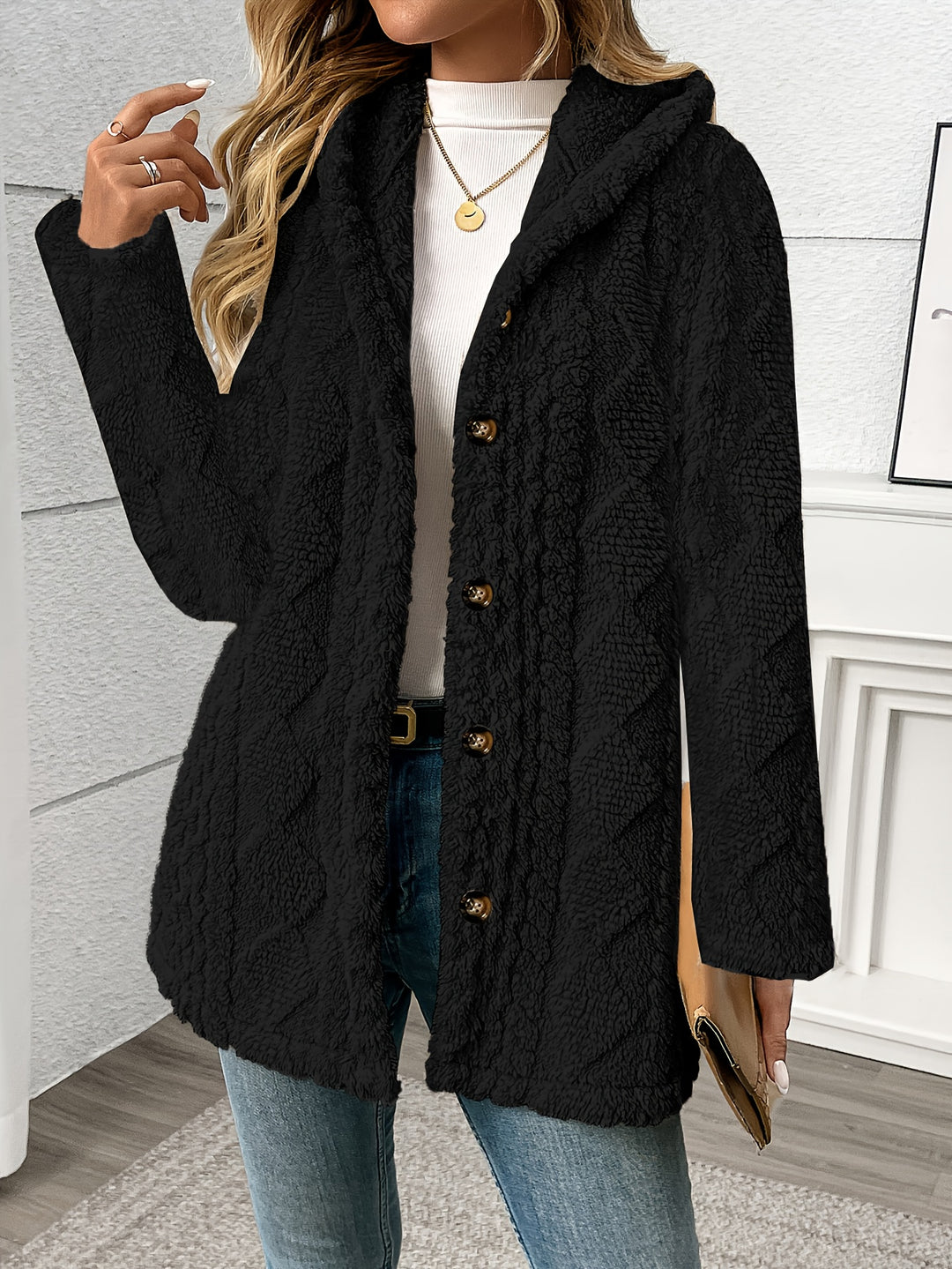 Paula | Kuschelweiche Kapuzenjacke mit Knopfleiste