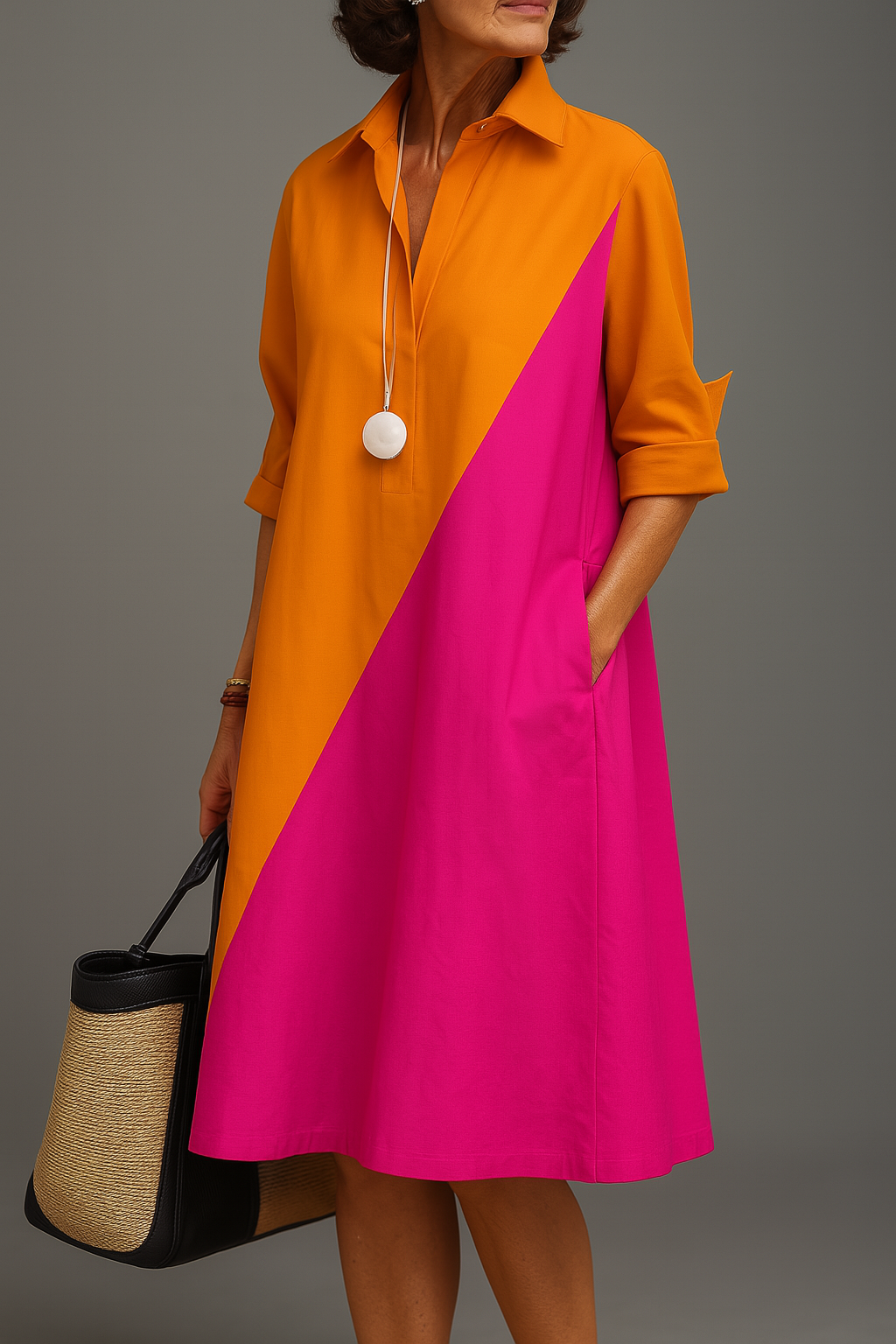 Marlis | Elegantes Hemdblusenkleid mit grafischem Muster