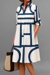 Marlis | Elegantes Hemdblusenkleid mit grafischem Muster