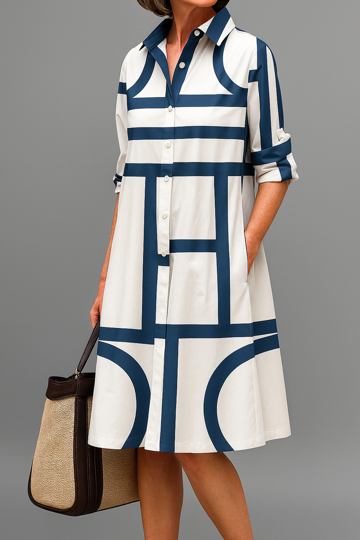 Marlis | Elegantes Hemdblusenkleid mit grafischem Muster