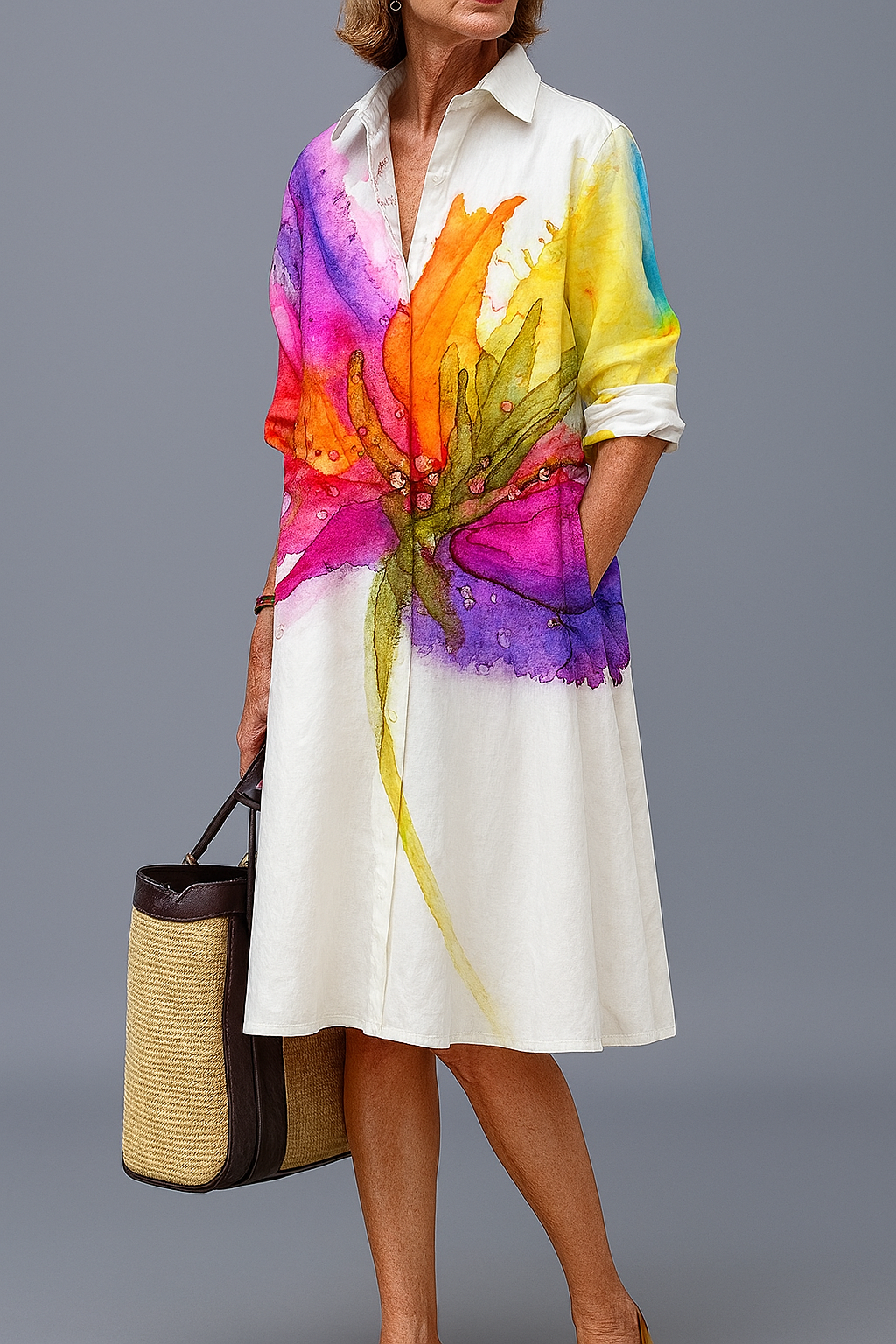 Marlis | Elegantes Hemdblusenkleid mit grafischem Muster