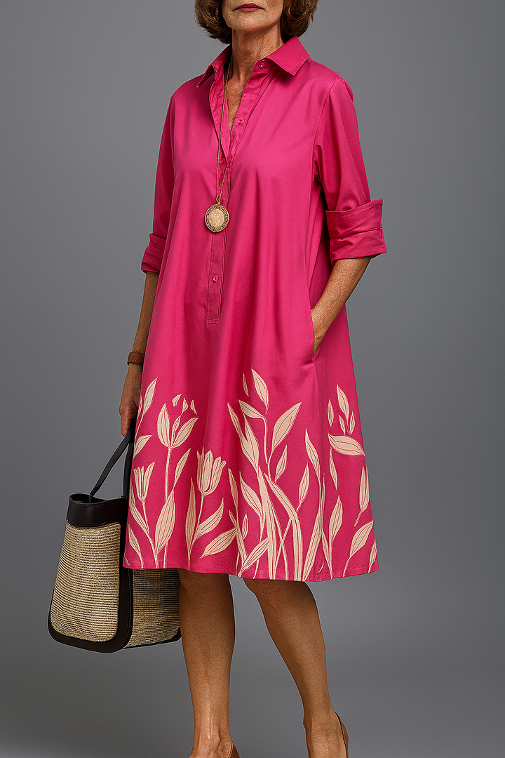 Marlis | Elegantes Hemdblusenkleid mit grafischem Muster