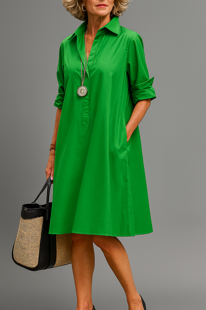 Marlis | Elegantes Hemdblusenkleid mit grafischem Muster