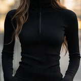 Jana | Figurbetontes Stehkragen-Shirt mit Zipper