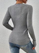 Wiltrud | Figurbetontes Rippshirt mit Knopfleiste