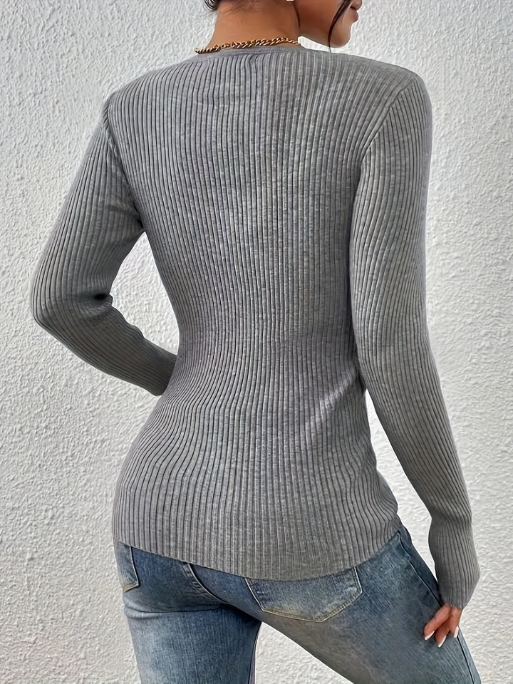 Wiltrud | Figurbetontes Rippshirt mit Knopfleiste