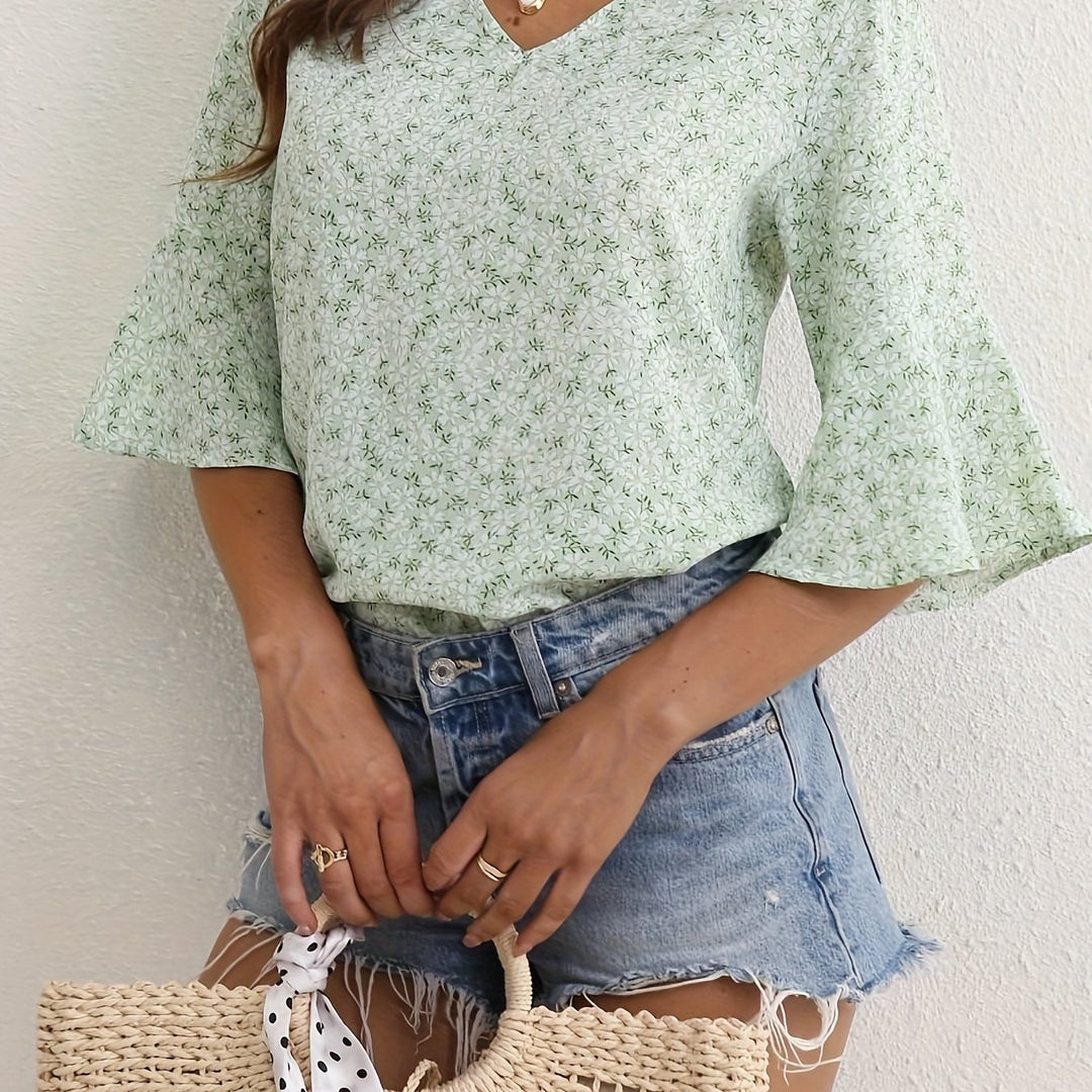 Maren | Blumige Bluse mit Volantärmeln