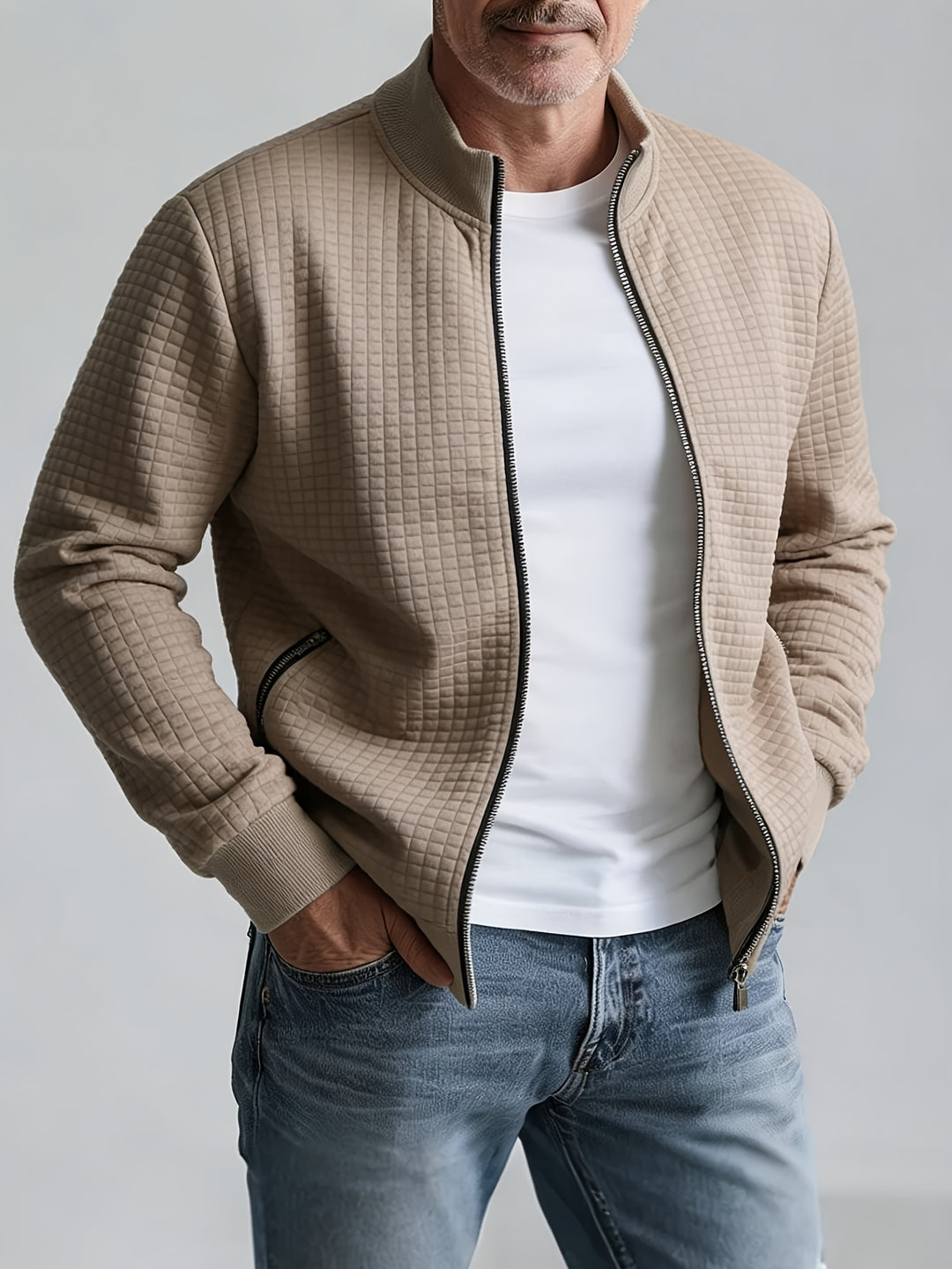 Joachim | Strukturierte Zip-Jacke mit Stehkragen