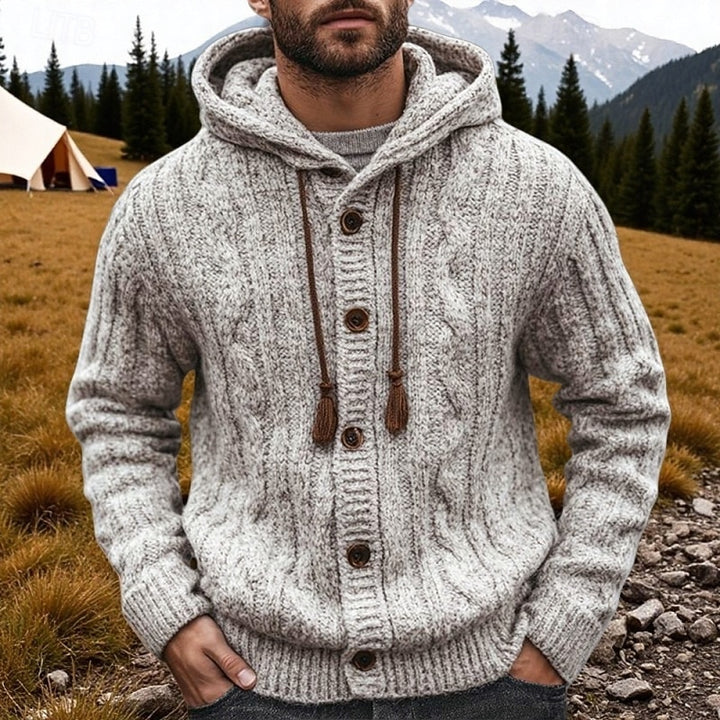 Frederik | Grob gestrickte Kapuzen-Strickjacke