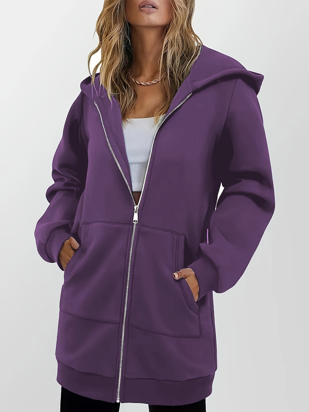 Freya | Langgeschnittene Kapuzenjacke mit Reißverschluss