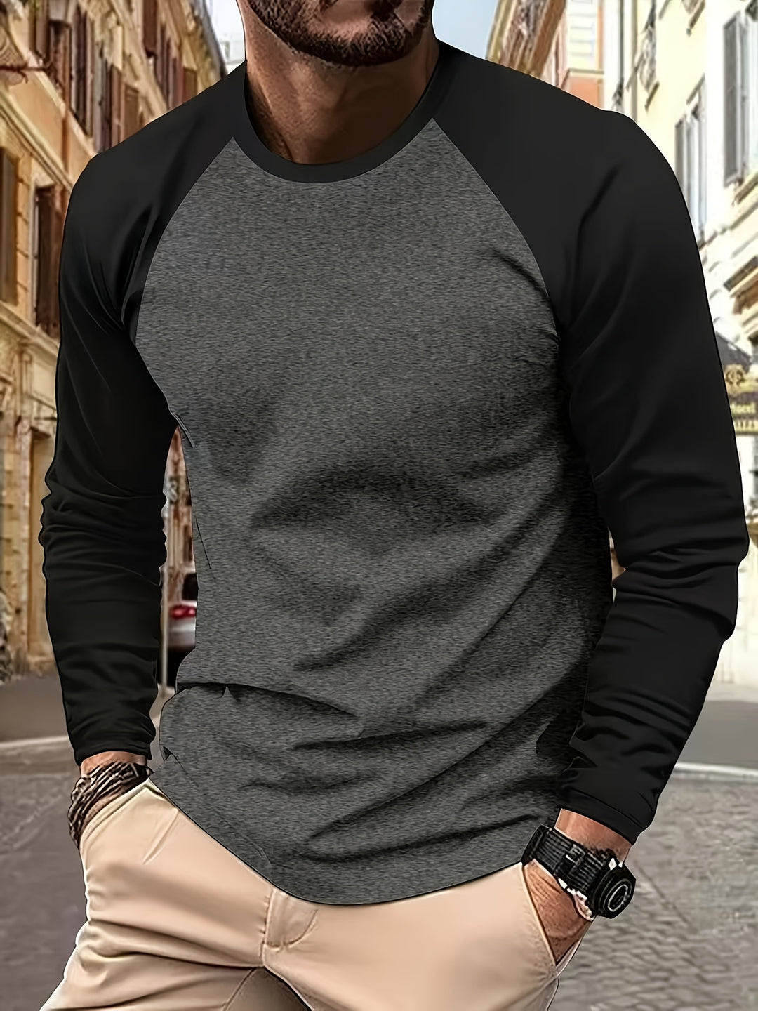 Erich | Sportliches Langarmshirt im Zweifarben-Design