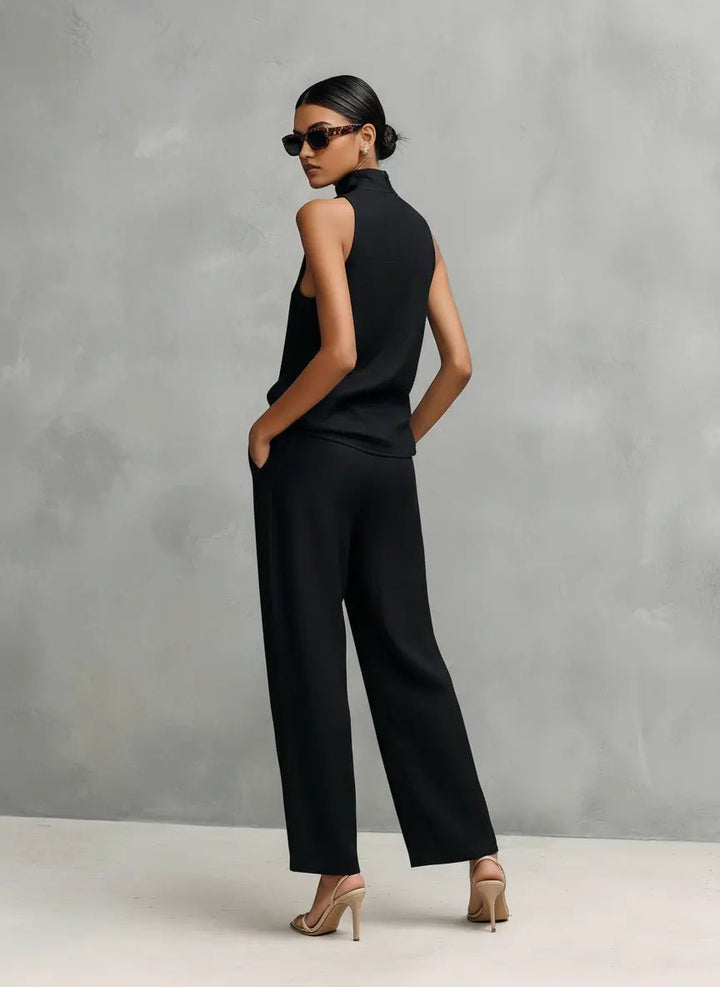 Clara | Damen Baumwoll-Leinen Ärmellose High-Neck Top Hose Set