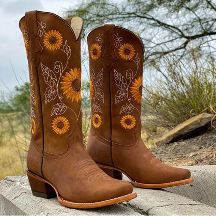 Elisabeth | Damen Bestickte Sonnenblumen Cowboystiefel