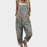 Katharina | Damen Blumen Overall Latzhose Weite Passform Leinen