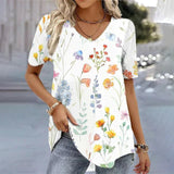 Emilia | Damen Blumenmuster V-Ausschnitt Kurzarm Top