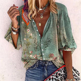 Elisabeth | Damen Boho Bluse V-Ausschnitt Langarm Knopfleiste