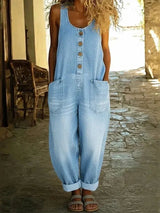 Charlotte | Damen Boho Jeans Overall Ärmellos Locker Sitzend