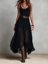 Leonie | Damen Boho Maxi Kleid mit V-Ausschnitt Tüllrock