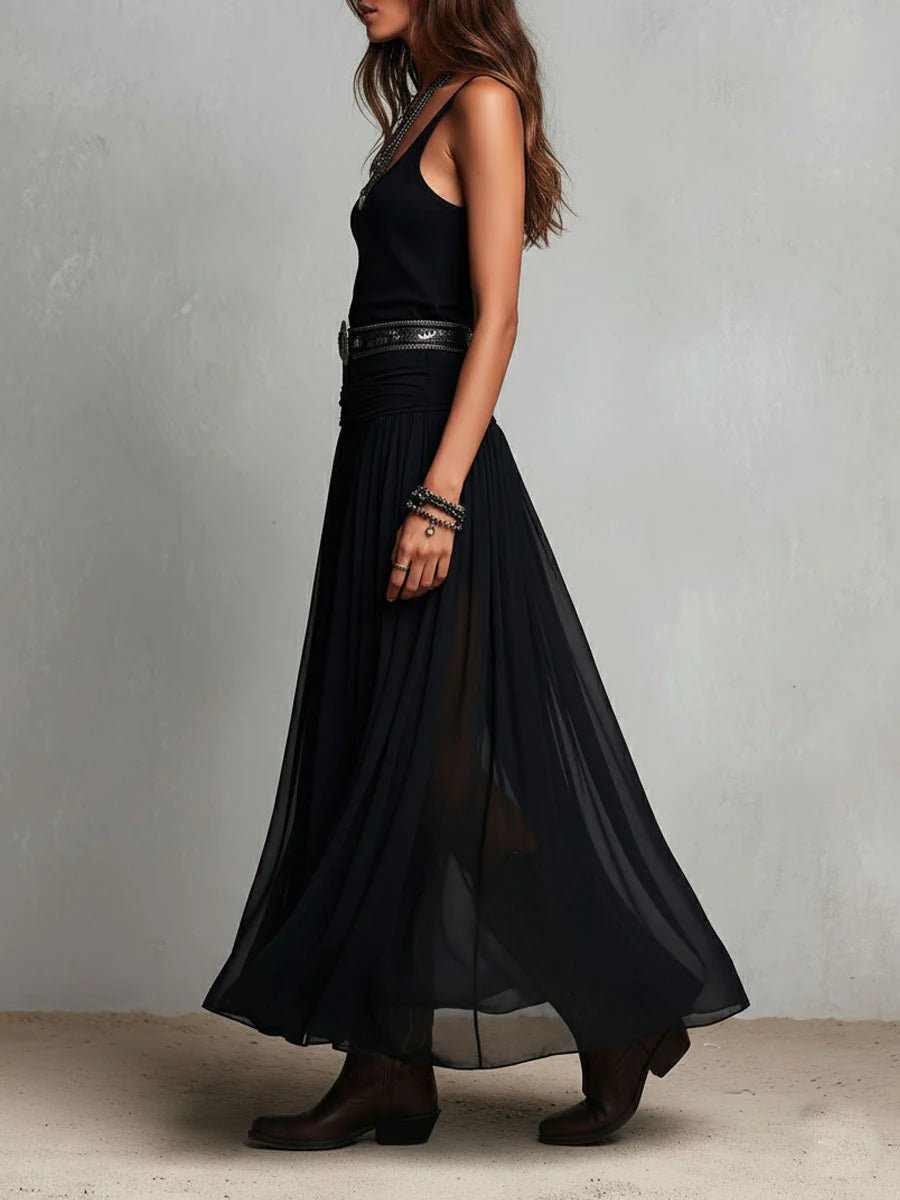 Leonie | Damen Boho Maxi Kleid mit V-Ausschnitt Tüllrock