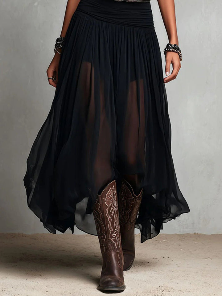 Leonie | Damen Boho Maxi Kleid mit V-Ausschnitt Tüllrock
