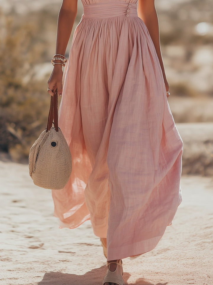 Mia | Damen Boho Neckholder Maxi Leinen-Kleid