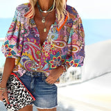 Lena | Damen Boho Paisley V-Ausschnitt Knopfleiste Bluse