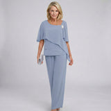 Marlene | Damen Chiffon Cape-Ärmel Two-Piece Set mit weiten Beinen