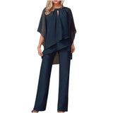 Mia | Damen Chiffon Overlay Fledermausärmel Weites Bein Hosenanzug