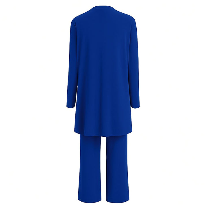 Marlene | Damen Dreiteiliges Longline-Cardigan Tank-Top Weite Hosen Set