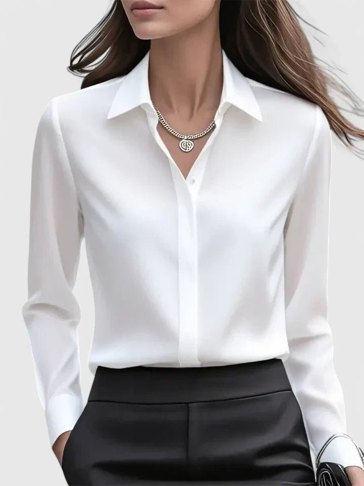 Frieda | Damen Elegante Satin Business-Bluse Versteckte Knopfleiste