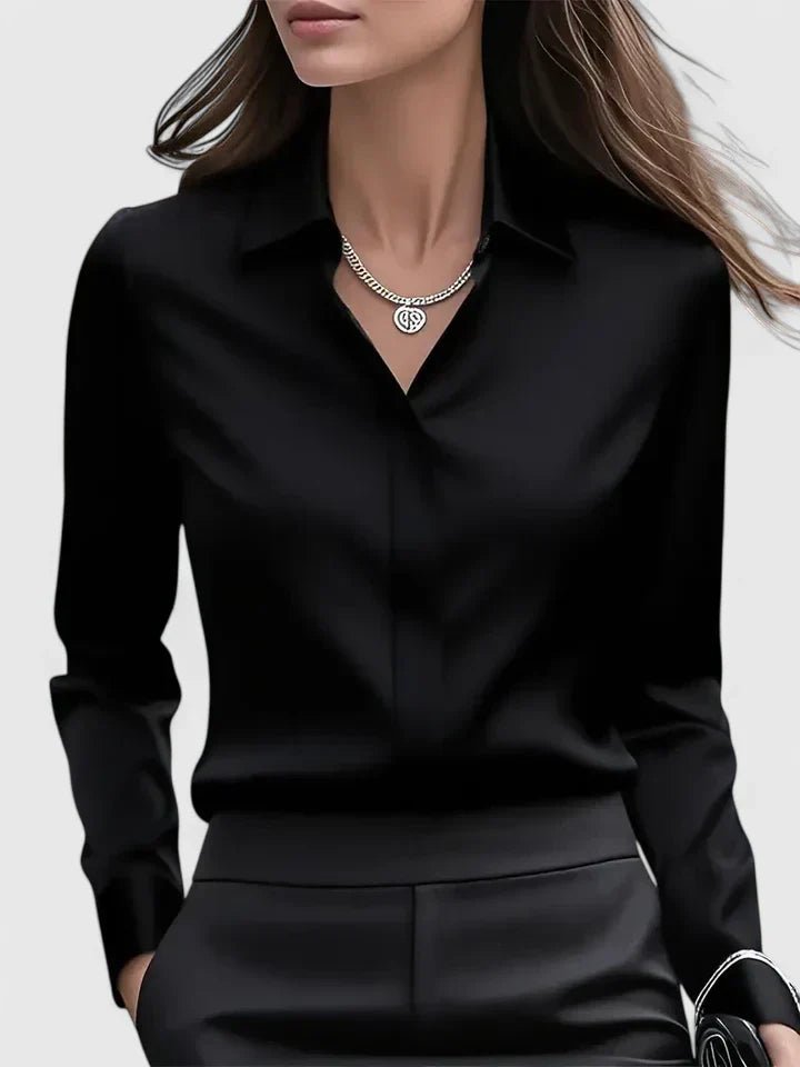 Frieda | Damen Elegante Satin Business-Bluse Versteckte Knopfleiste