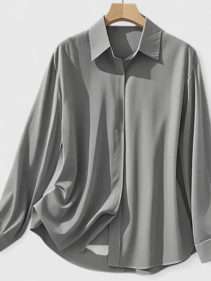 Frieda | Damen Elegante Satin Business-Bluse Versteckte Knopfleiste